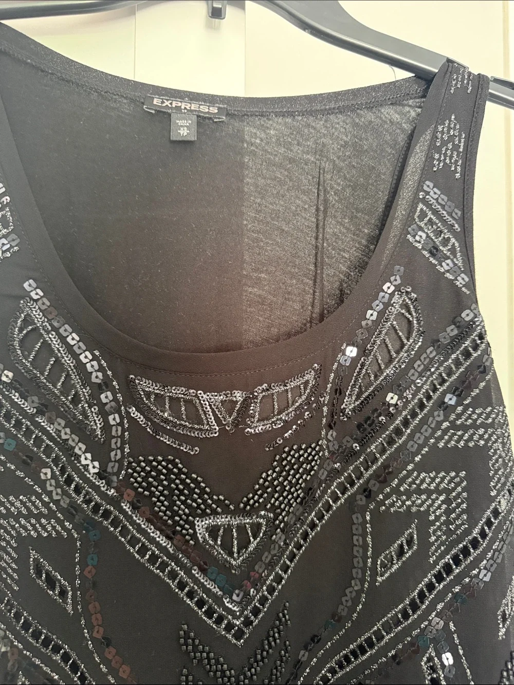 Express Black Sequined Geometric Tank Top